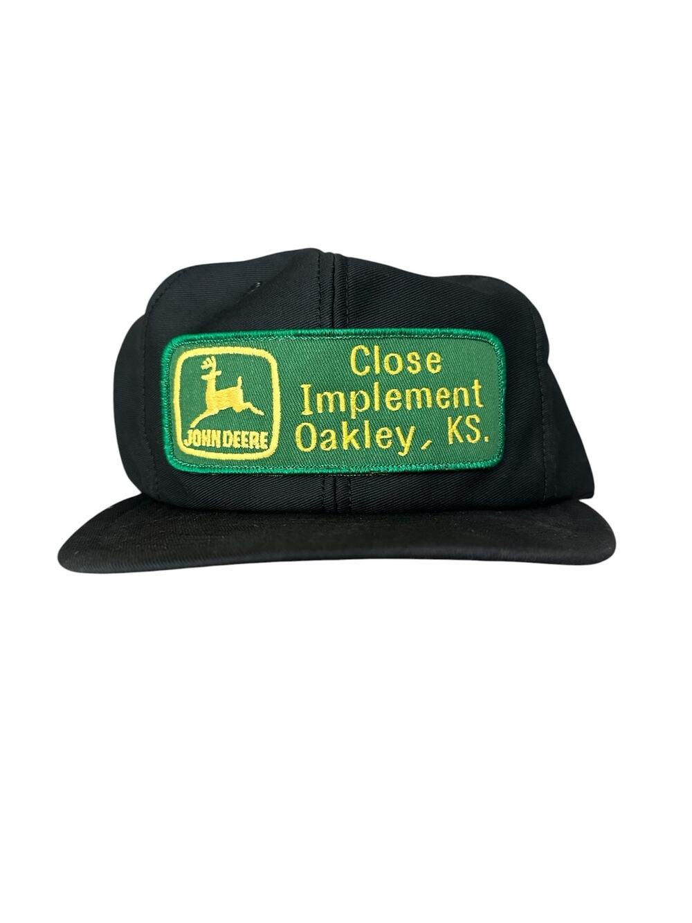 Vintage 80s John Deere Kansas Patch Louisville MFG Snapback USA Hat Cap VTG